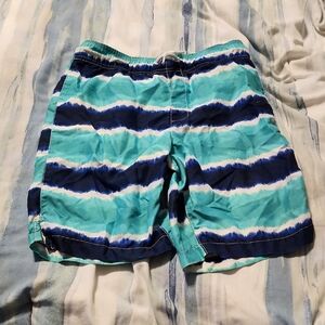 Boy''s Blue and Green Striped Bathing Suit Shorts Size L 10/12..
